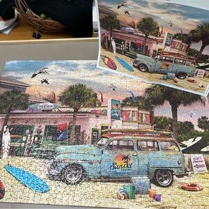 Cobble Hill Surf Shack 1000 pc puzzle Sunset Surf Shop Puzzle - Blue and Tan